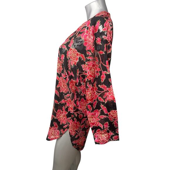 Vtg Victoria’s Secret Sleep Gown Small Peekaboo Black Red Rose Floral Lingerie - Picture 4 of 11